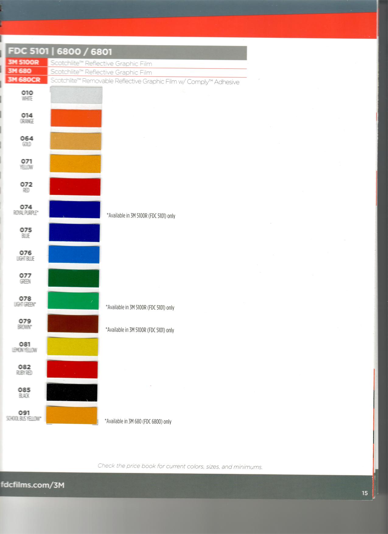 Reflective Graphic Film — 3M Scotchlite 5100R · 680 / 680CR removable vinyl color chart