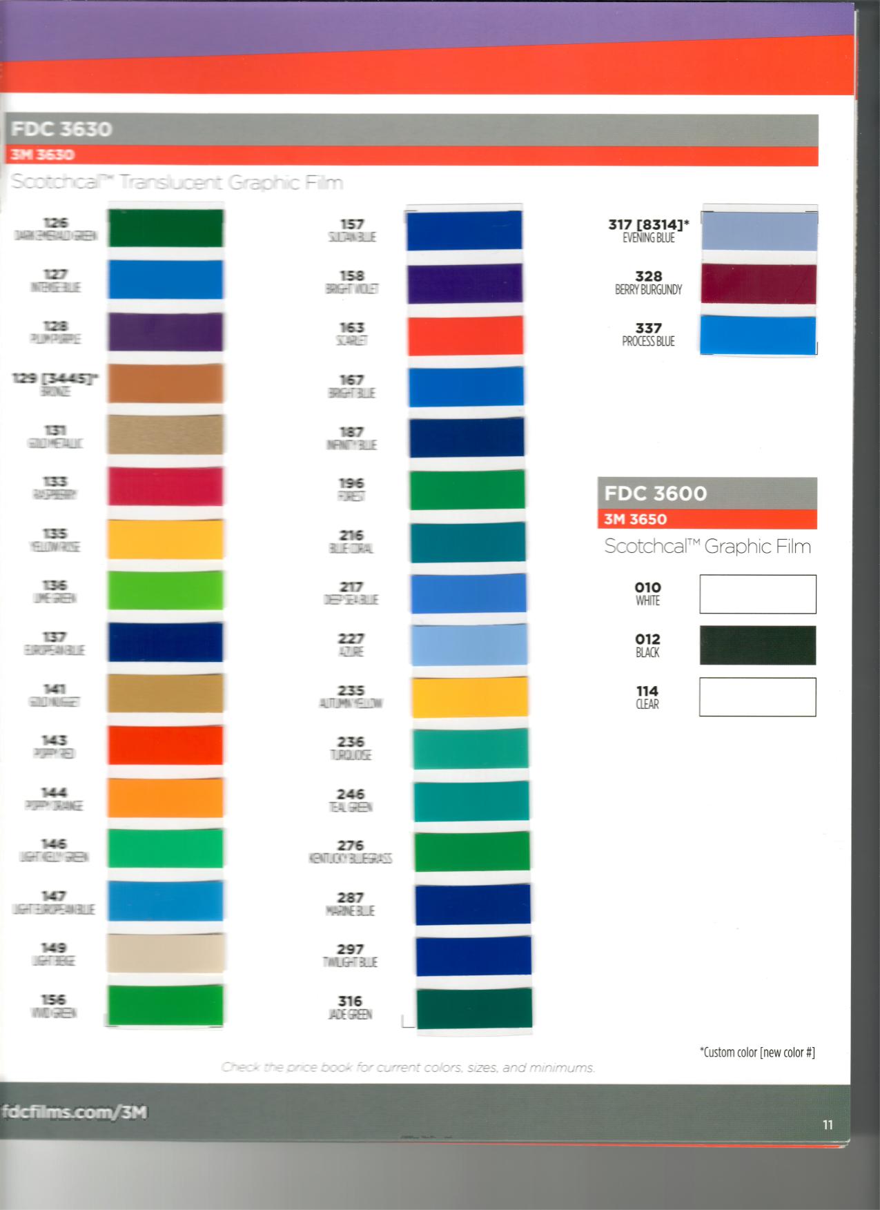 Translucent Colors II — 3M 3630 extended palette & 3650 films vinyl color chart