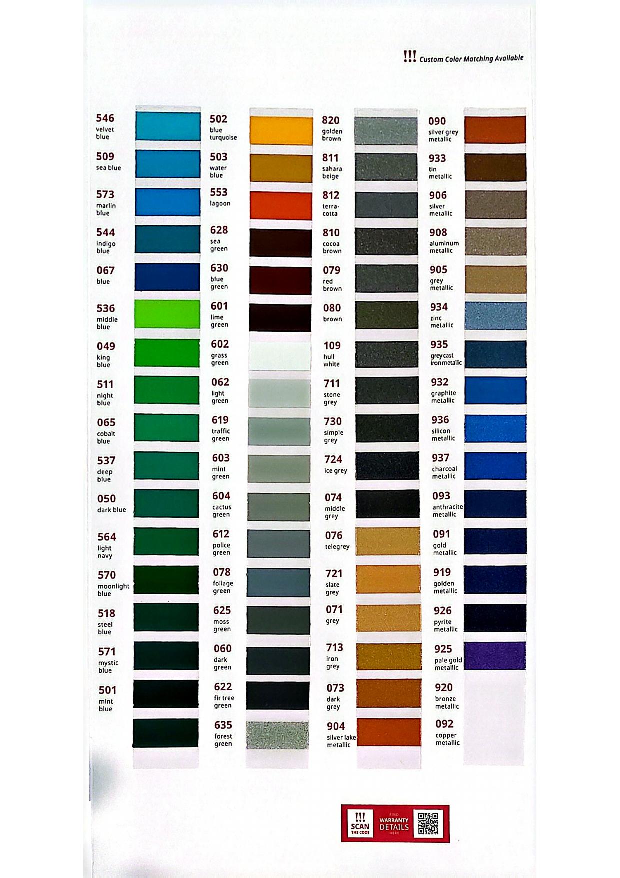 ORACAL 951 Premium Cast II — Extended blues, greens, browns & metallics vinyl color chart