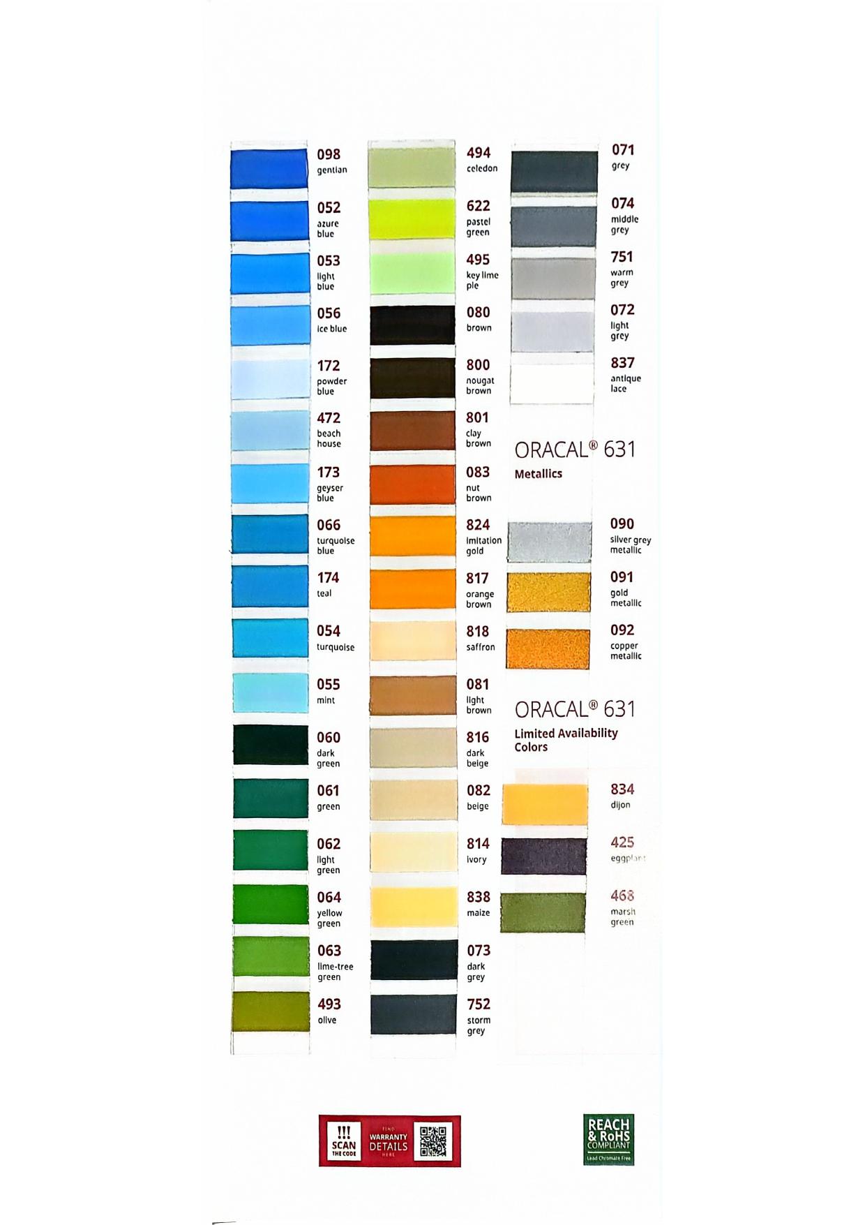 ORACAL 631 Exhibition Cal II — Extended palette, metallics & limited availability colors vinyl color chart
