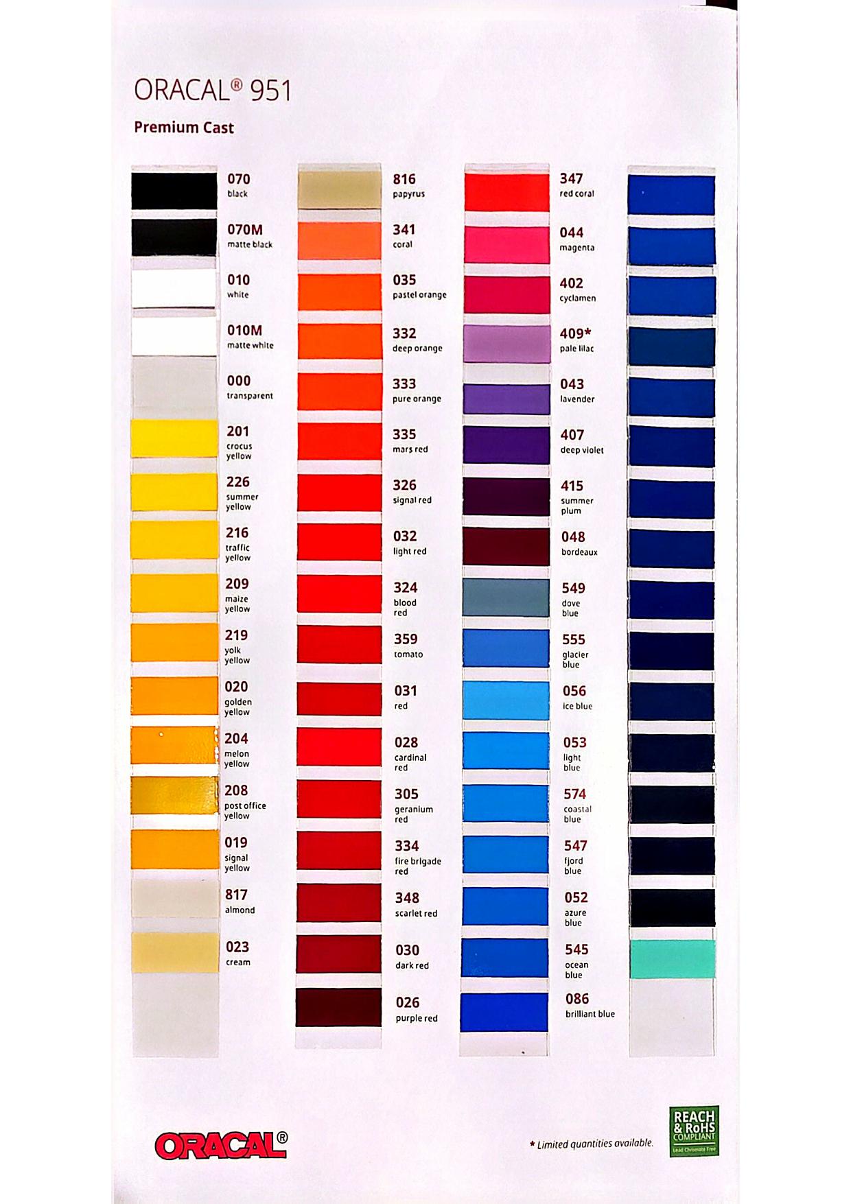 ORACAL 951 Premium Cast I — Premium cast — yellows, oranges, reds & blues vinyl color chart
