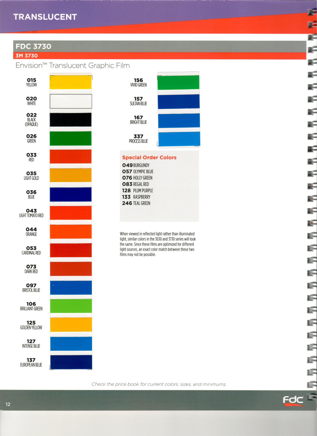 Envision Translucent — 3M 3730 — premium translucent series vinyl color chart