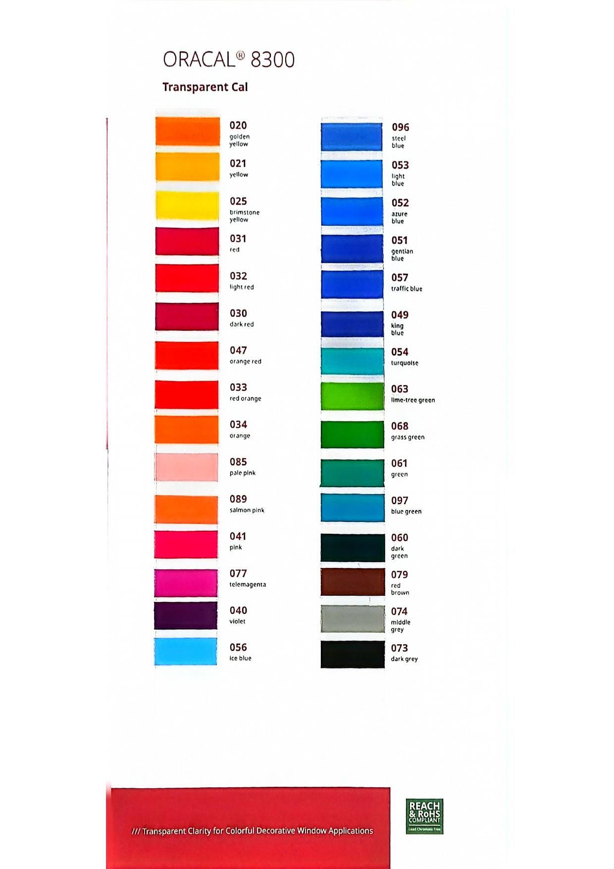 ORACAL 8300 Transparent Cal — Transparent clarity for colorful window applications vinyl color chart